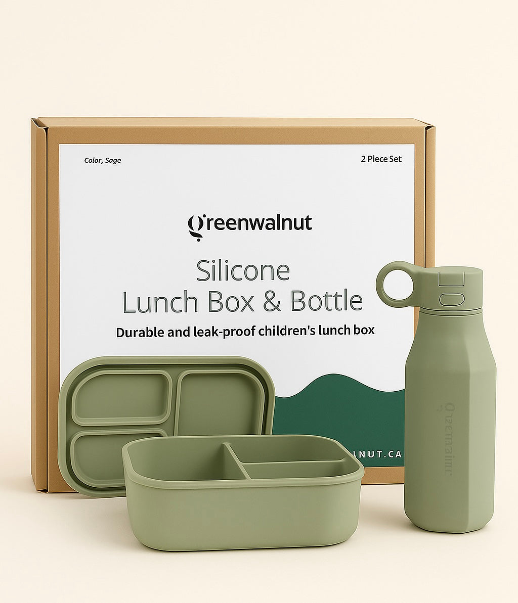Ensemble boîte à bento en silicone et bouteille d'eau – Récipient alimentaire antifuite à 3 compartiments pour enfants et adultes