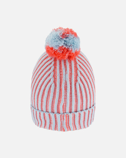 Bonnet Tricot Bleu Ciel et Corail
