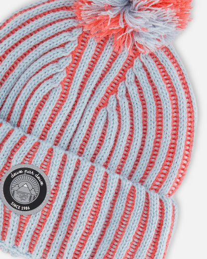Bonnet Tricot Bleu Ciel et Corail