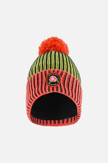 Knit Hat Black, Lime And Coral