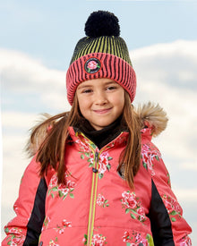 Knit Hat Black, Lime And Coral