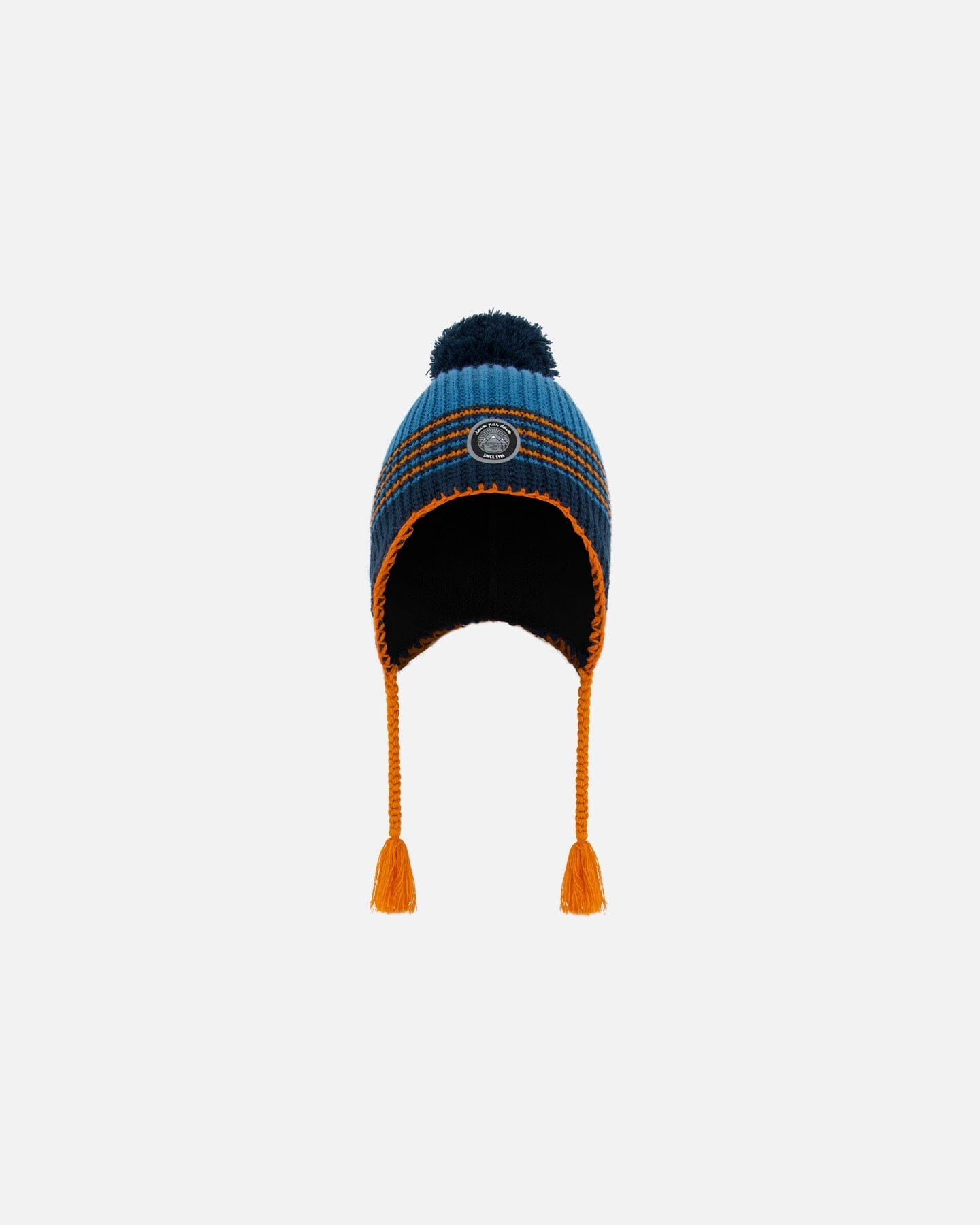 Bonnet péruvien tricoté bleu et orange