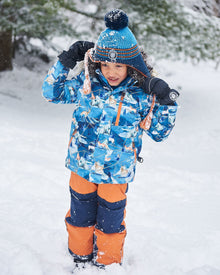 Bonnet péruvien tricoté bleu et orange