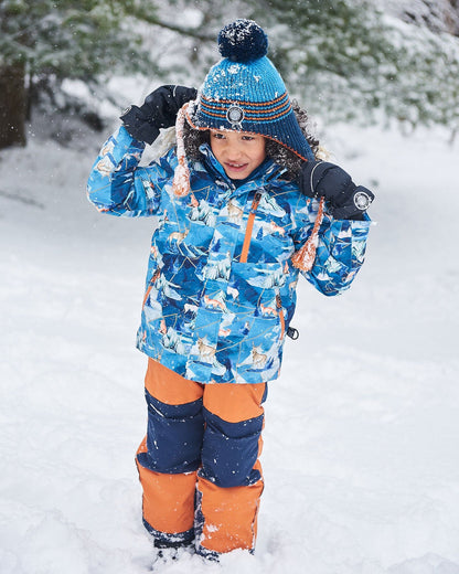 Bonnet péruvien tricoté bleu et orange
