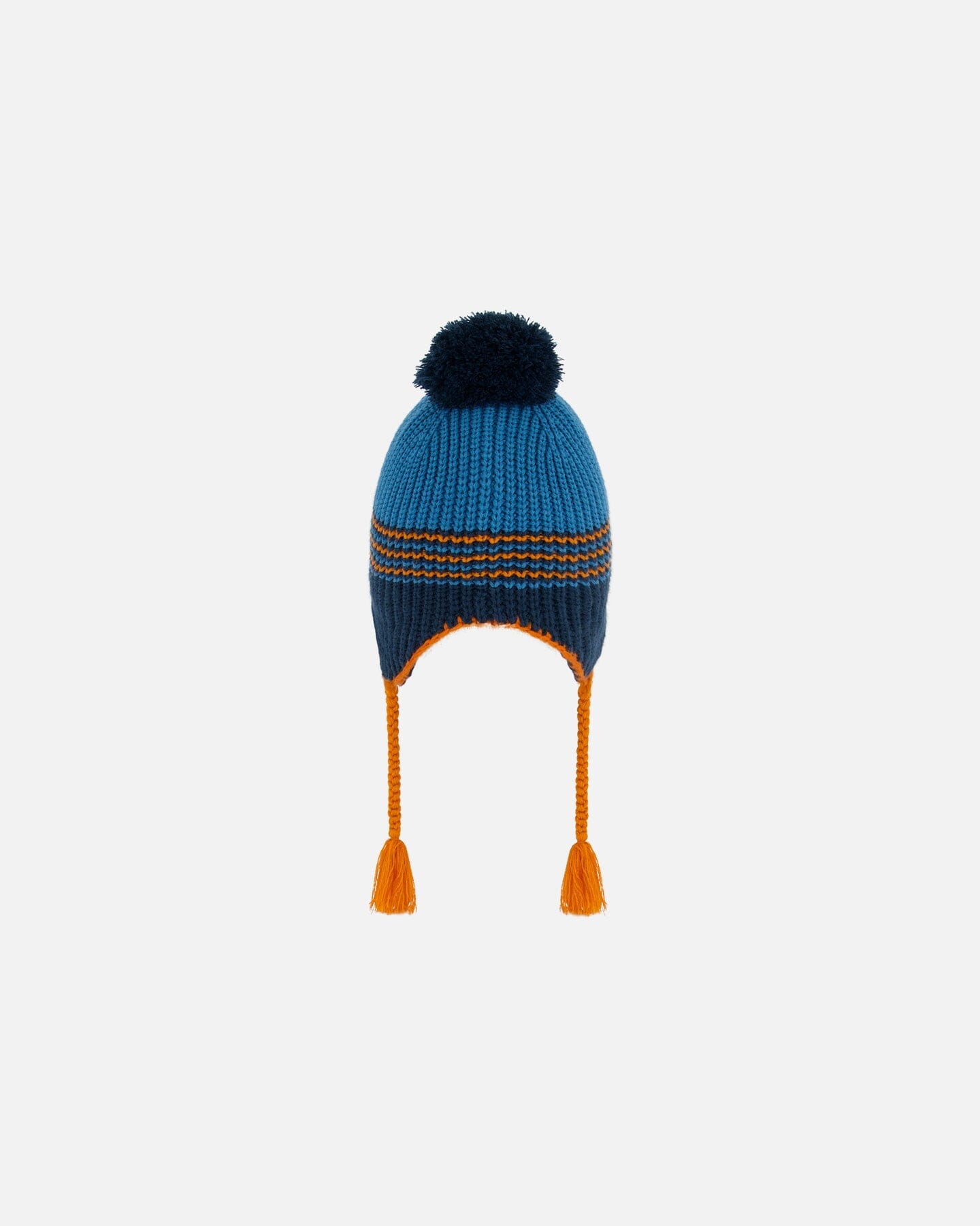 Bonnet péruvien tricoté bleu et orange