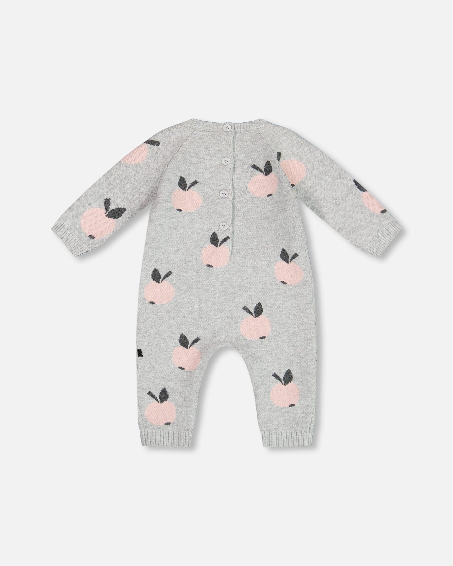 Combinaison tricotée en jacquard grise avec des pommes