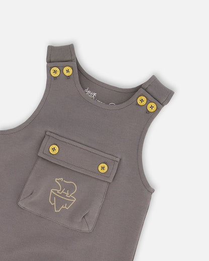 Organic Cotton Printed Onesie And Overall Set Dark Gray With Mountains