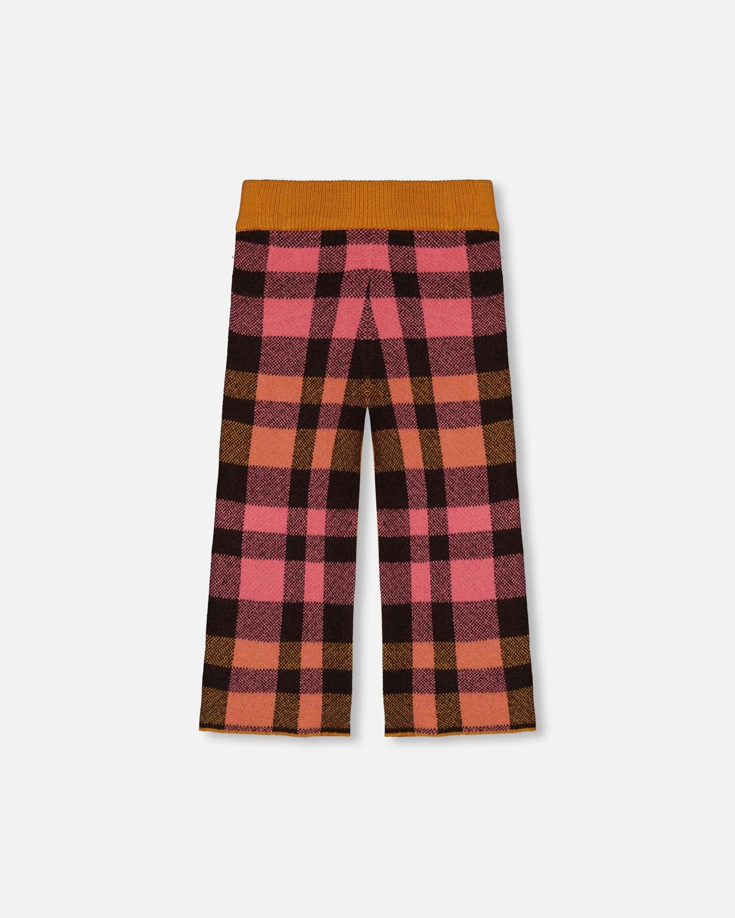 Pantalon large écourté à carreaux magenta et marron