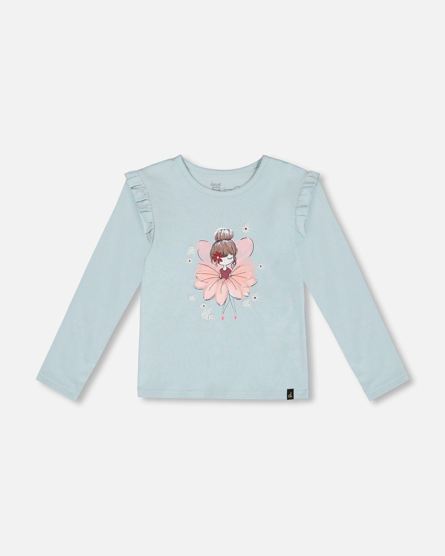 T-shirt en coton bio avec volant bleu clair