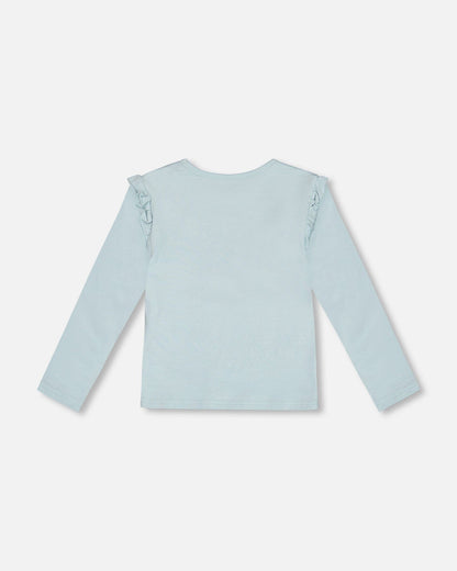 T-shirt en coton bio avec volant bleu clair