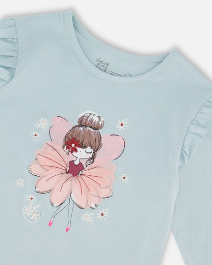 T-shirt en coton bio avec volant bleu clair