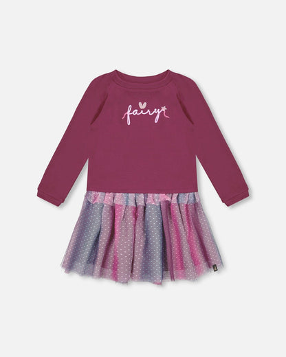 Robe bi-matière avec jupe en tulle bordeaux