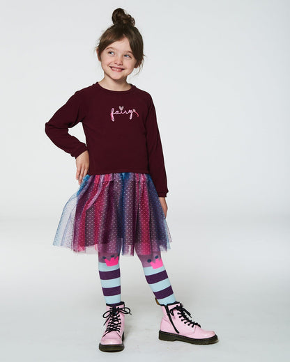 Robe bi-matière avec jupe en tulle bordeaux