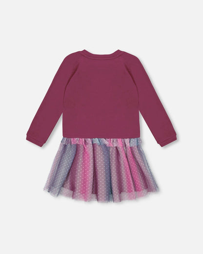 Robe bi-matière avec jupe en tulle bordeaux