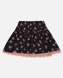 Jupe évasée en viscose à fleurs imprimées noire