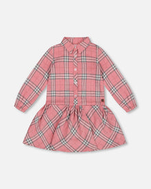 Robe Chemise En Flanelle À Volants Carreaux Roses
