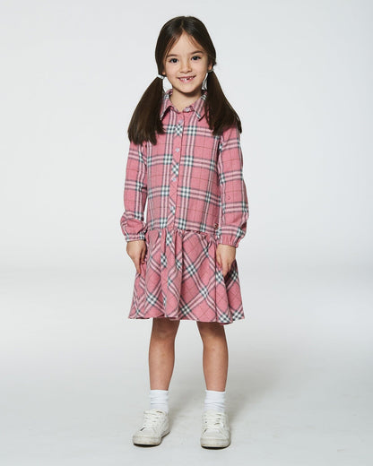 Robe Chemise En Flanelle À Volants Carreaux Roses