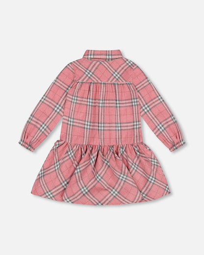 Robe Chemise En Flanelle À Volants Carreaux Roses