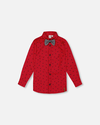 Chemise imprimée Popeline Renne avec nœud papillon Rouge