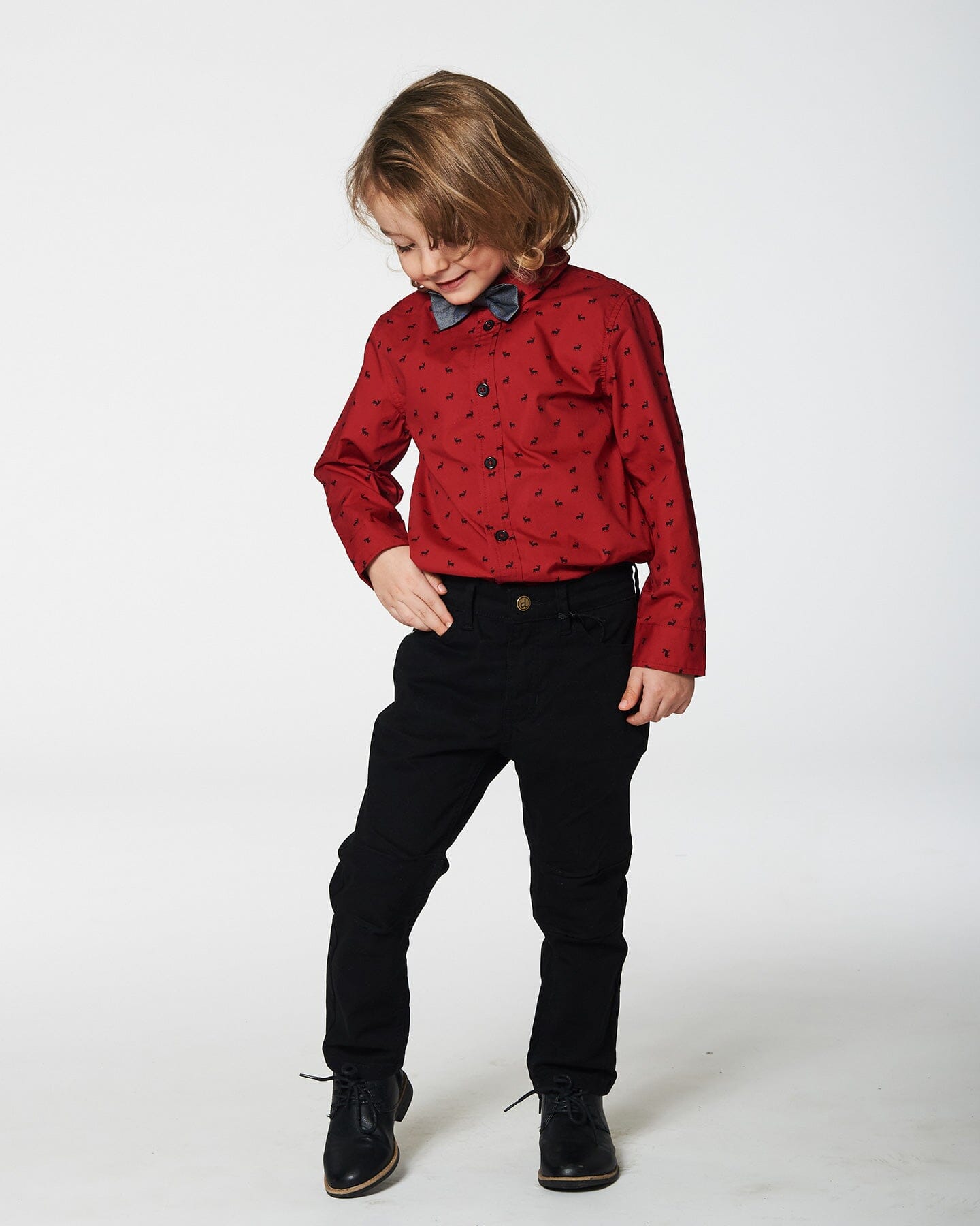 Chemise imprimée Popeline Renne avec nœud papillon Rouge