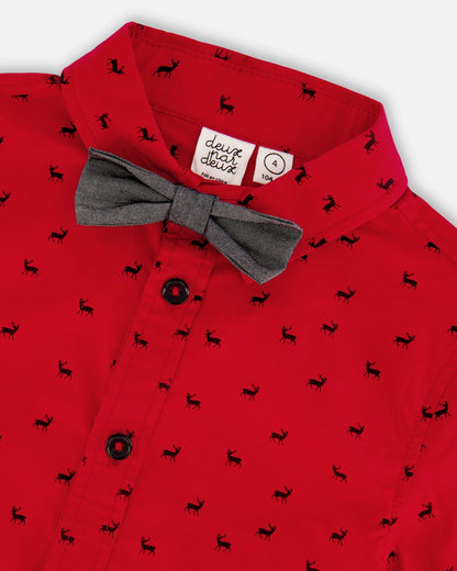 Chemise imprimée Popeline Renne avec nœud papillon Rouge