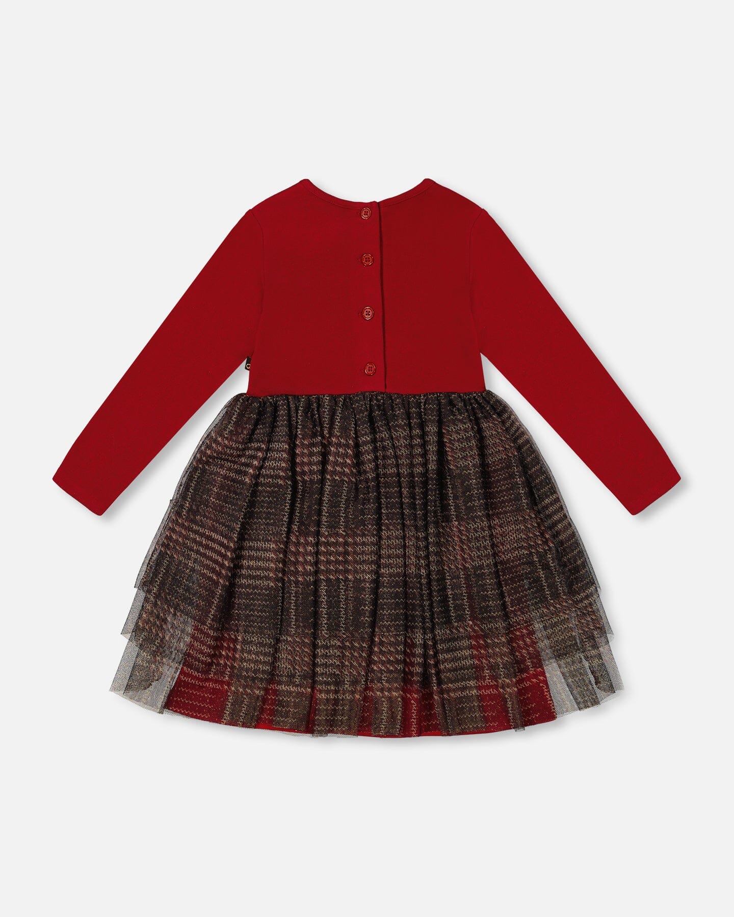 Robe bi-matière avec jupe en tulle scintillante à carreaux rouges