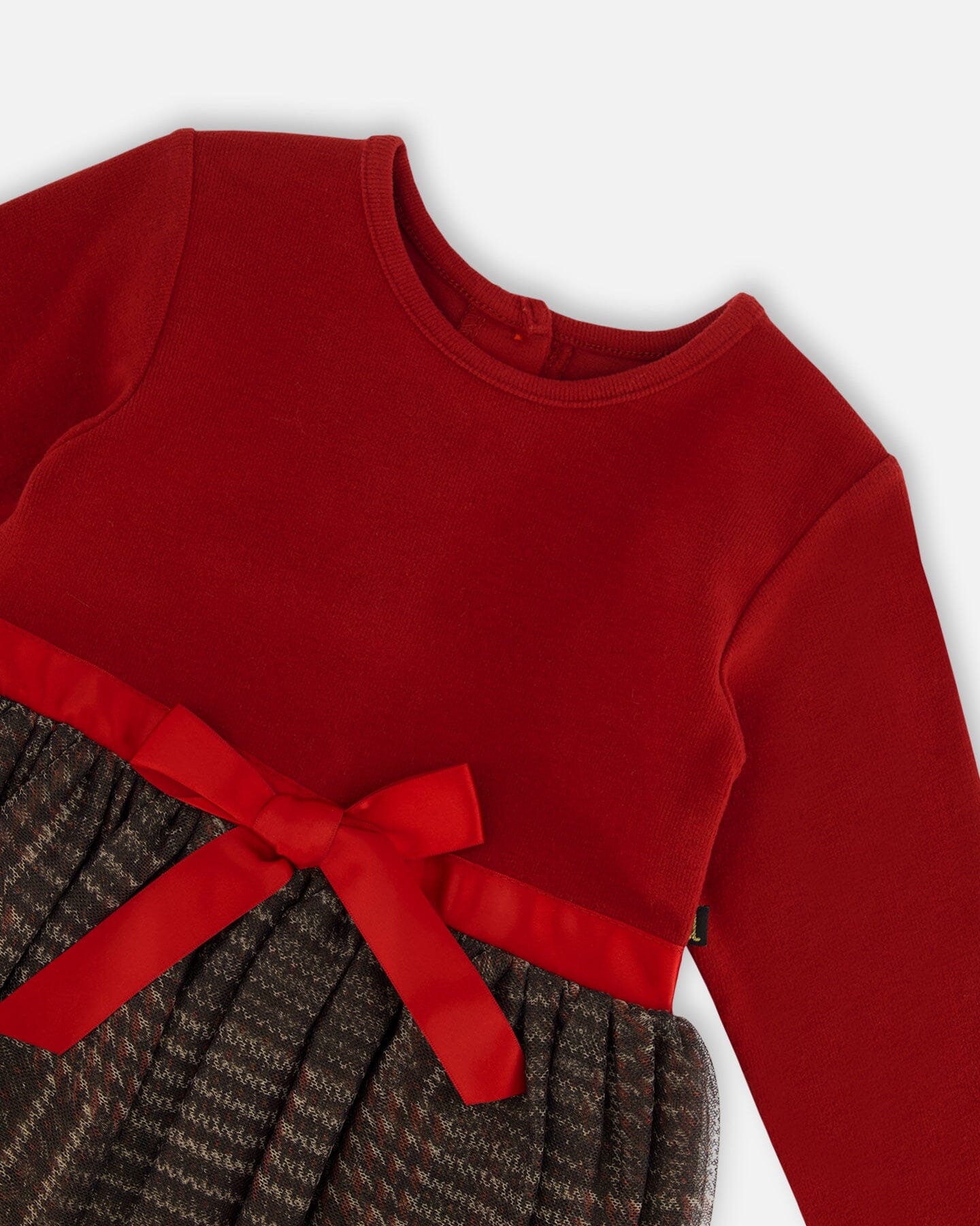Robe bi-matière avec jupe en tulle scintillante à carreaux rouges