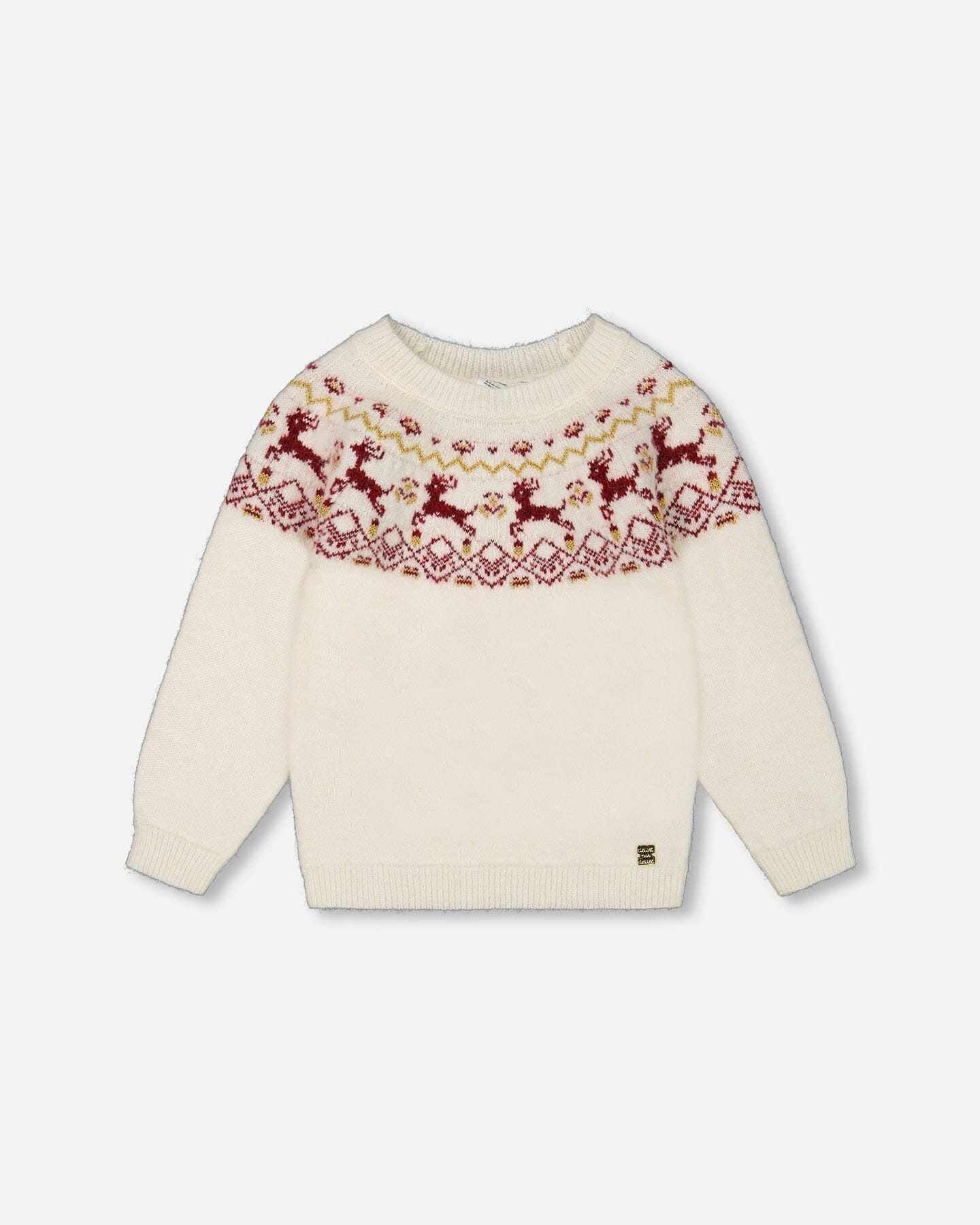 Pull Intarsia Noël Écru Et Rouge
