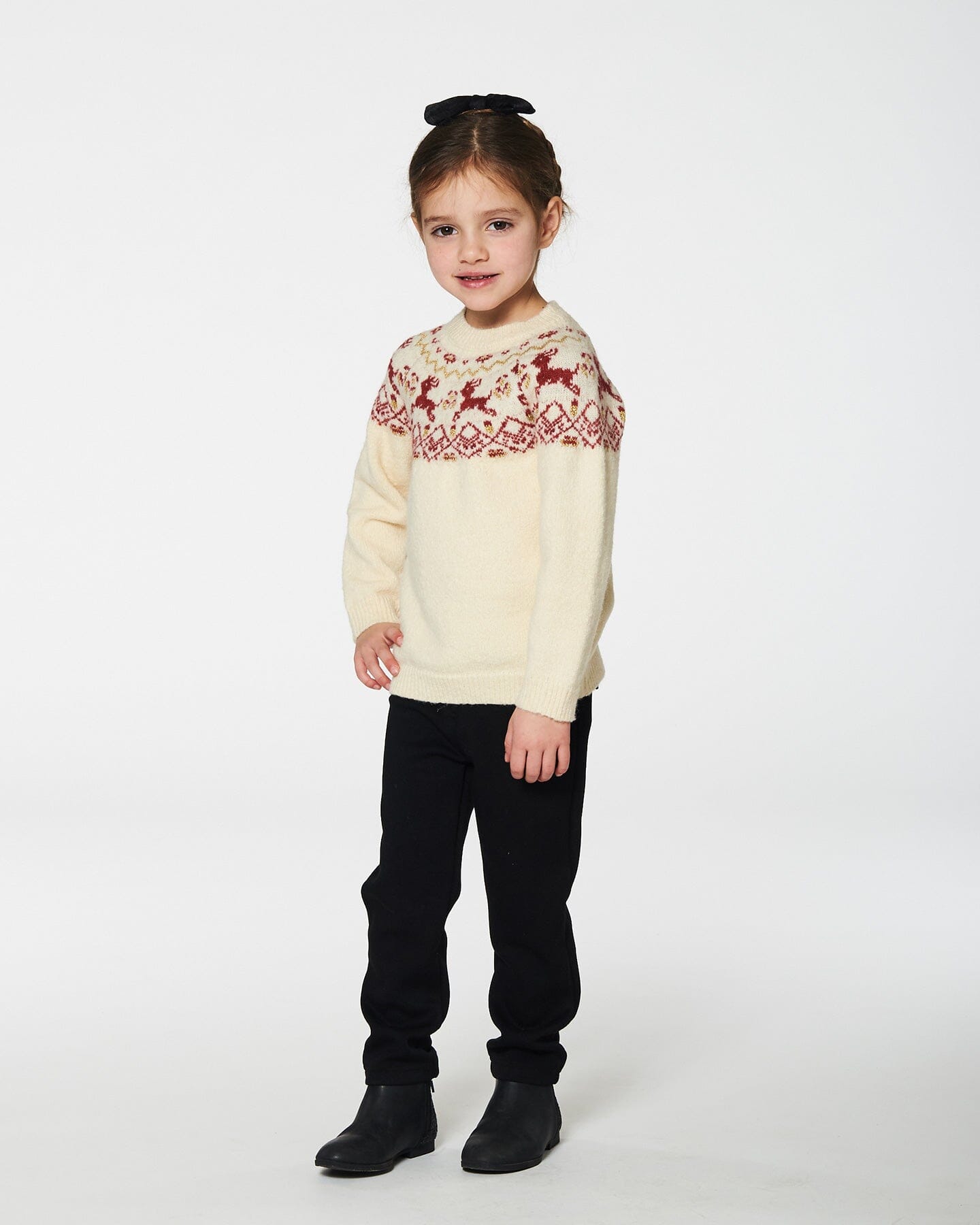 Pull Intarsia Noël Écru Et Rouge
