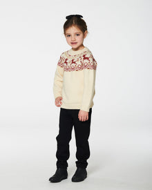 Pull Intarsia Noël Écru Et Rouge