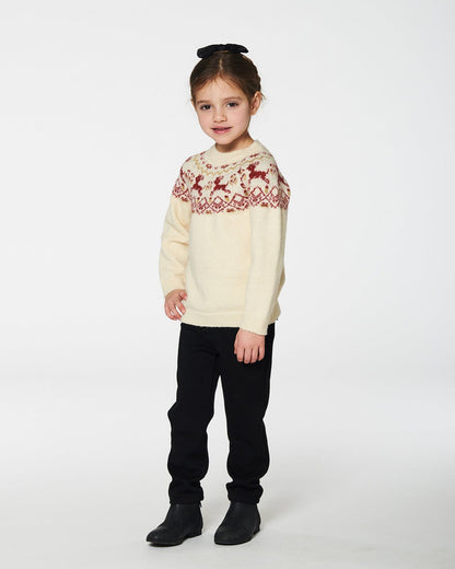 Pull Intarsia Noël Écru Et Rouge