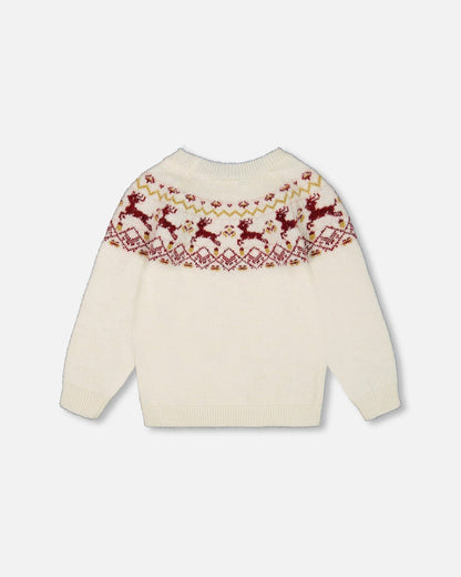Pull Intarsia Noël Écru Et Rouge