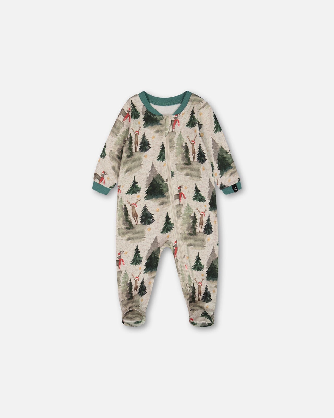 Pyjama une pièce en coton bio imprimé cerf gris chiné