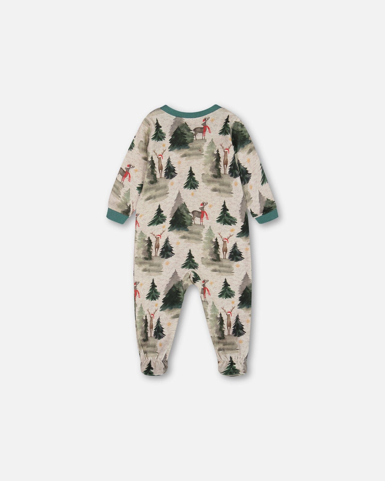 Pyjama une pièce en coton bio imprimé cerf gris chiné
