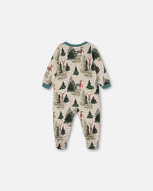 Pyjama une pièce en coton bio imprimé cerf gris chiné