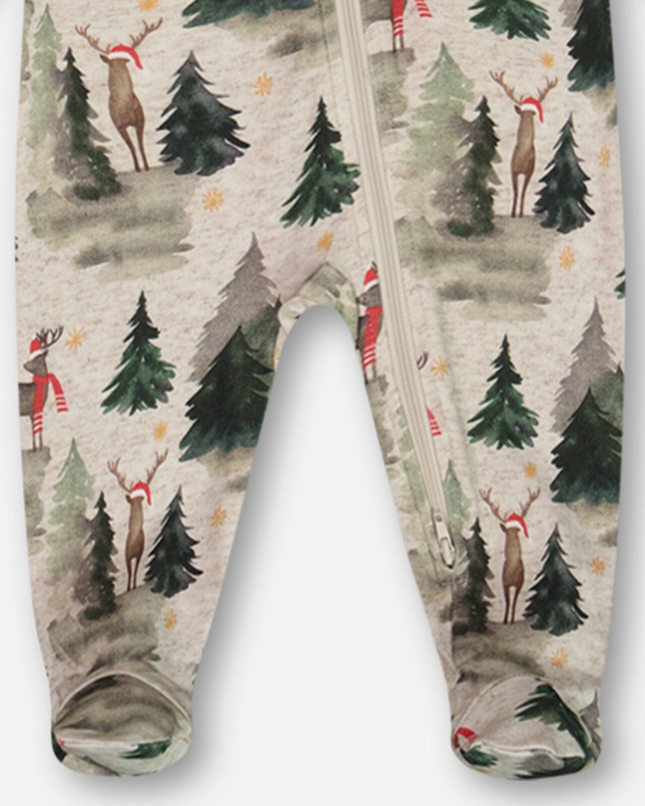 Pyjama une pièce en coton bio imprimé cerf gris chiné