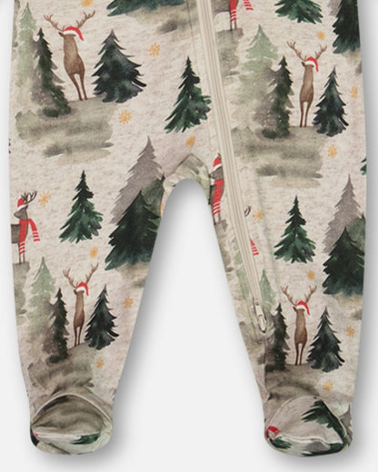 Pyjama une pièce en coton bio imprimé cerf gris chiné