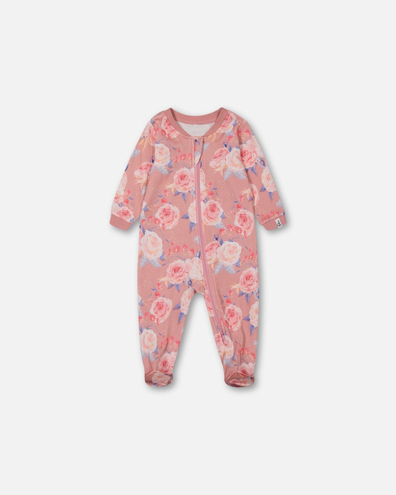 Pyjama une pièce en coton biologique vieux rose imprimé roses