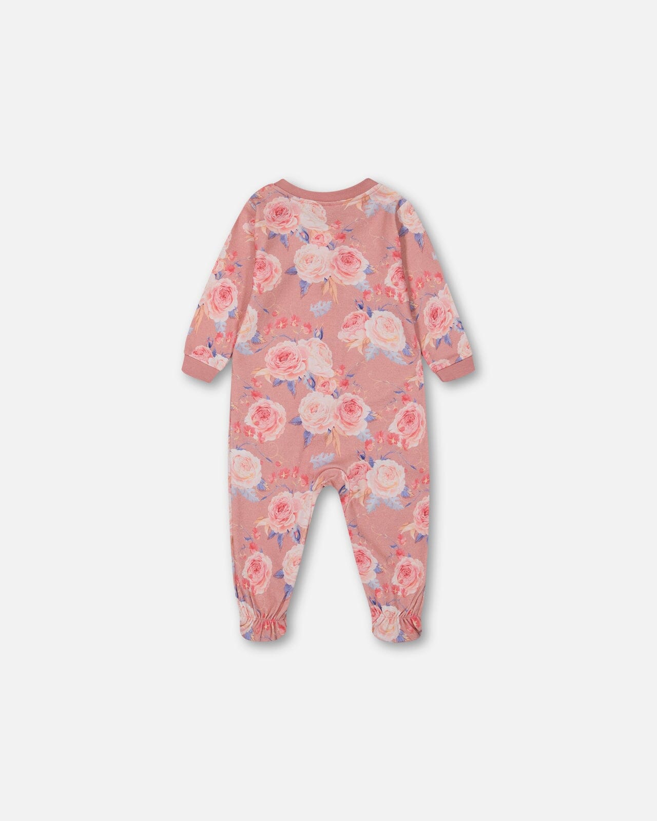 Pyjama une pièce en coton biologique vieux rose imprimé roses