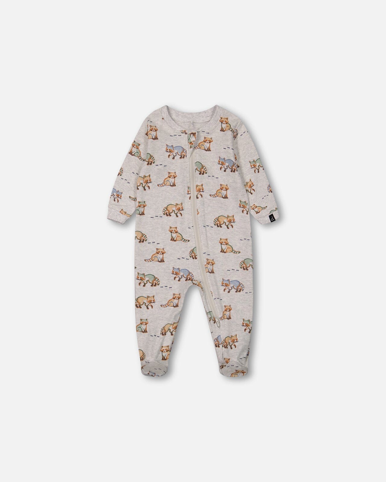 Pyjama une pièce en coton biologique, motif ratons laveurs imprimés, coloris beige mélangé