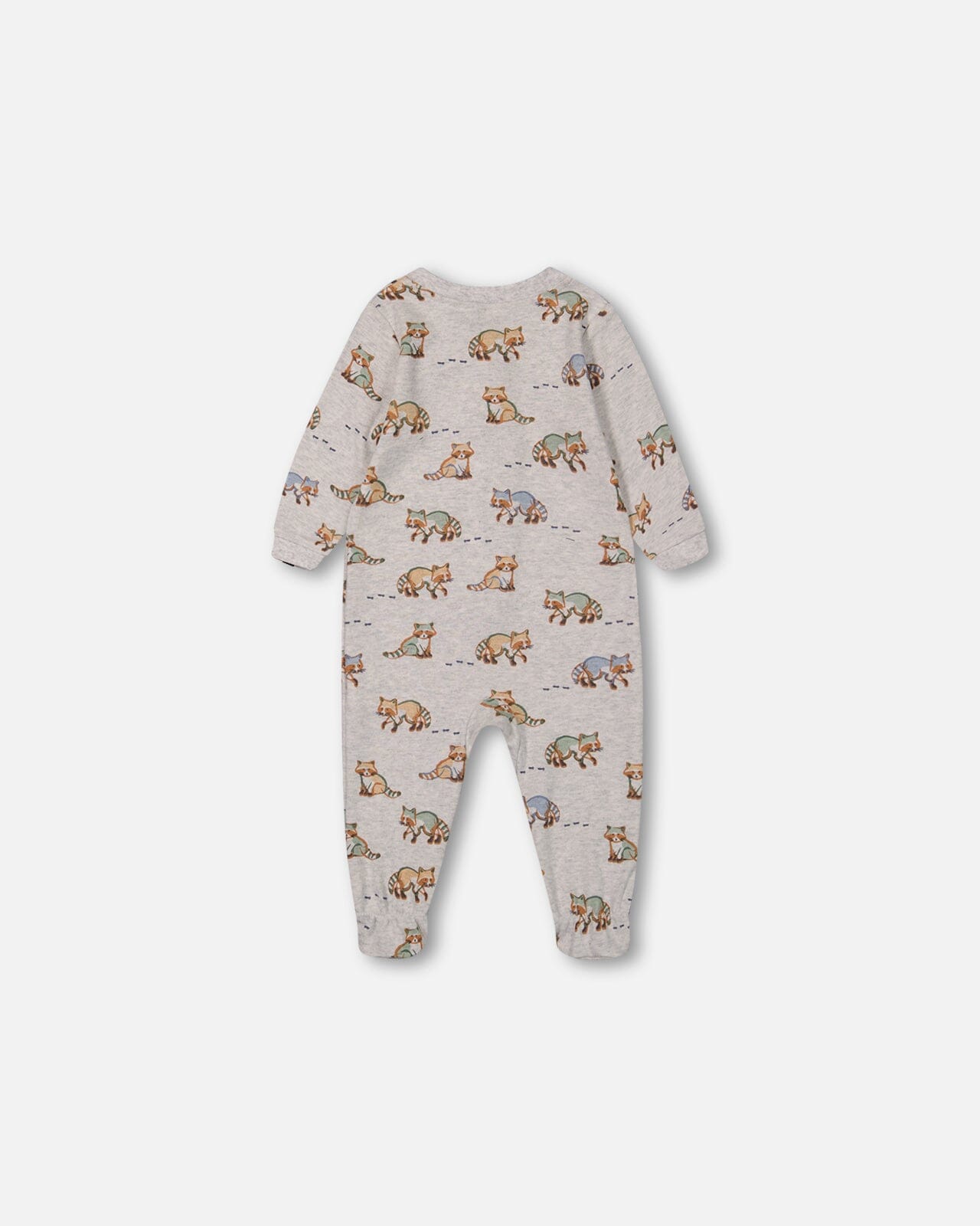 Pyjama une pièce en coton biologique, motif ratons laveurs imprimés, coloris beige mélangé
