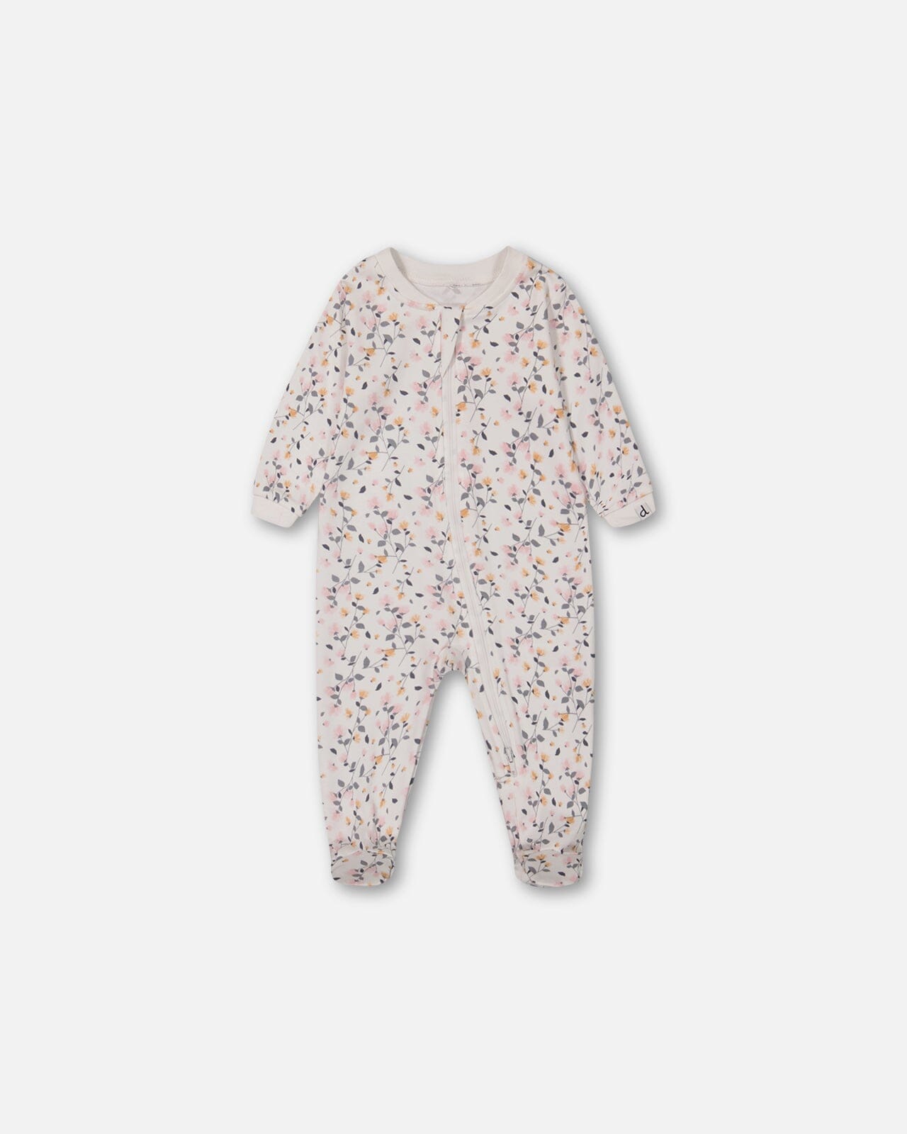Pyjama une pièce en coton biologique, motif fleurs imprimées crème
