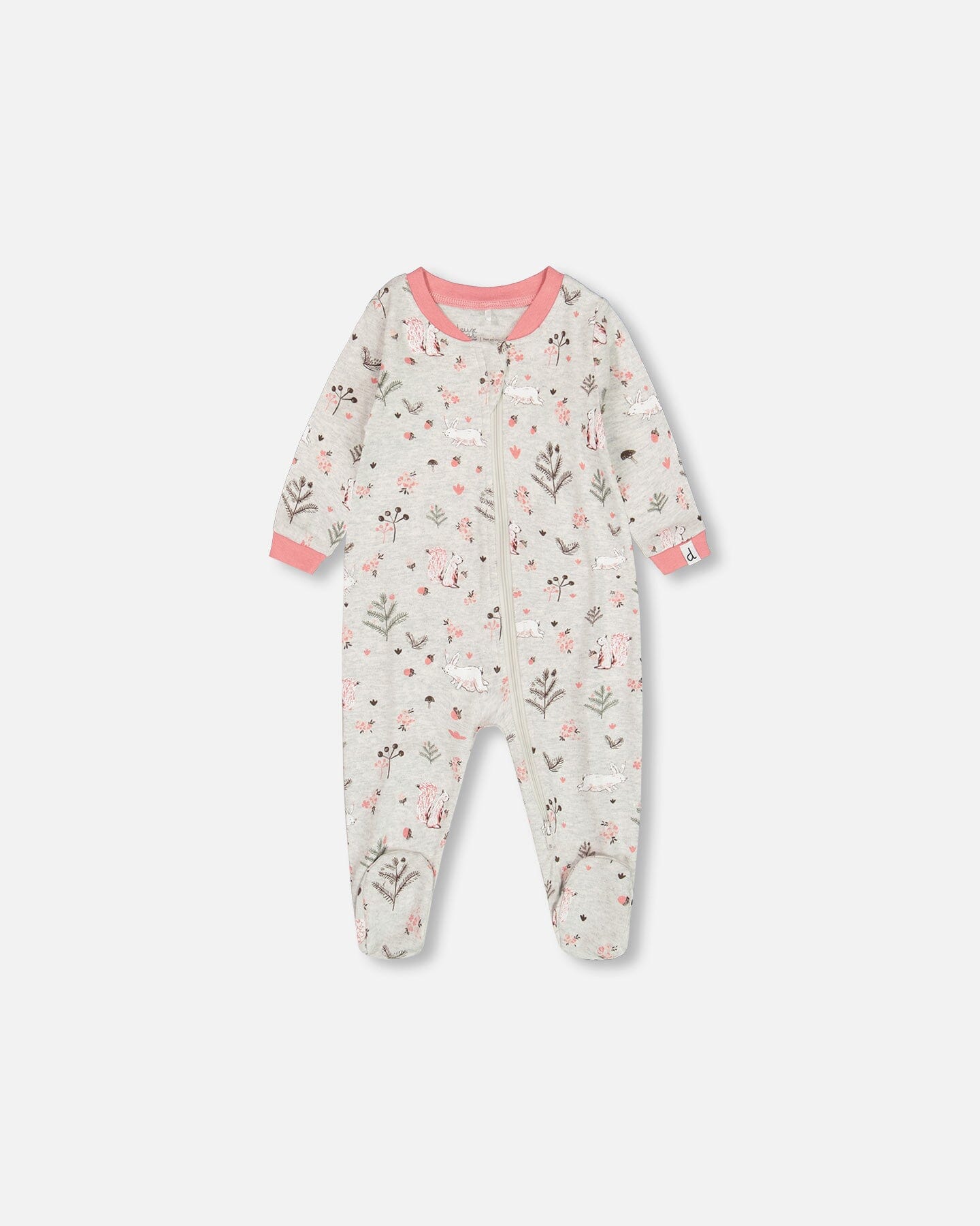 Grenouillère en coton biologique imprimé écureuil, mélange de beige
