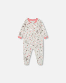 Grenouillère en coton biologique imprimé écureuil, mélange de beige