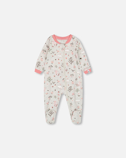 Grenouillère en coton biologique imprimé écureuil, mélange de beige