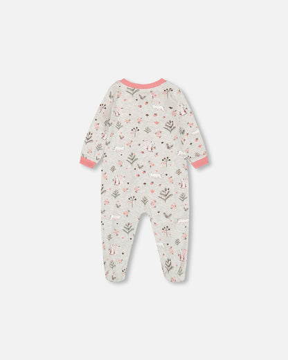Grenouillère en coton biologique imprimé écureuil, mélange de beige