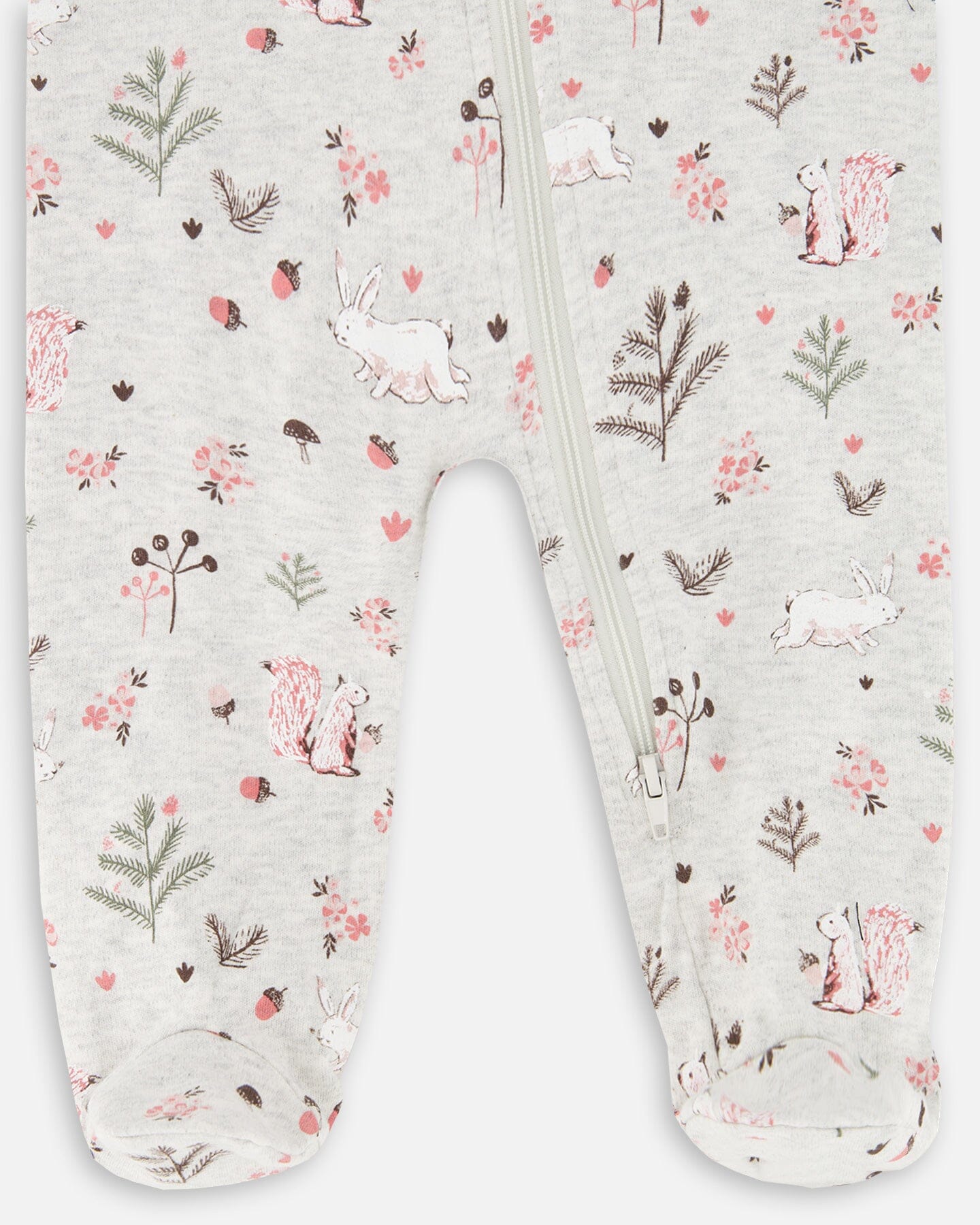 Grenouillère en coton biologique imprimé écureuil, mélange de beige
