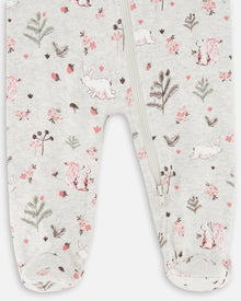 Grenouillère en coton biologique imprimé écureuil, mélange de beige