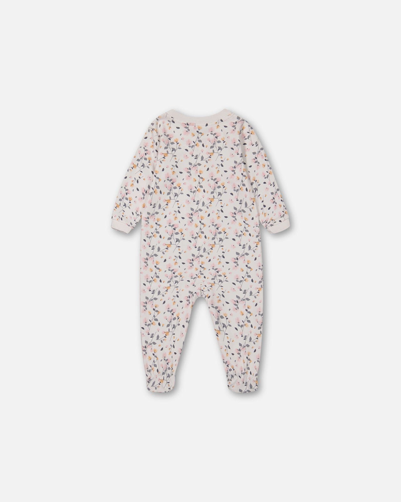 Pyjama une pièce en coton biologique, motif fleurs imprimées crème