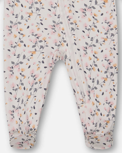Pyjama une pièce en coton biologique, motif fleurs imprimées crème
